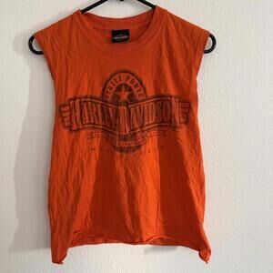Harley Davidson Motorcycle Biker Cut Off Graphic T-Shirt Size M Grunge Biker